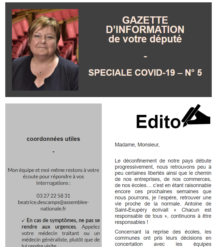 Gazette D’information – SPECIALE COVID-19 – N°5;